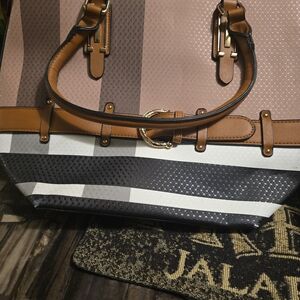 Elegant Striped Tan and Black Women's Bag